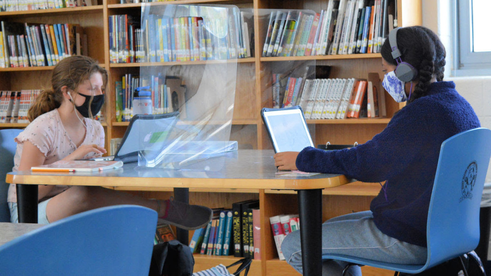 Students using their laptops in learning hub