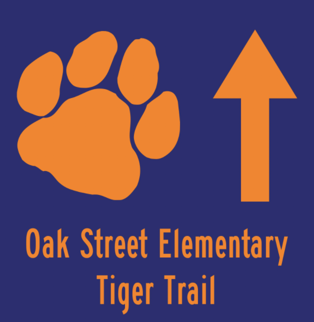 Tiger Trail sign which makes the safe walking trails to Oak Street Elementary