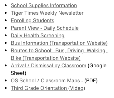 Back to school information